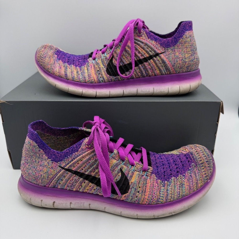 Nike Free RN Flyknit Women's Running Shoes Multicolor Purple 831070-500 Size 8.5